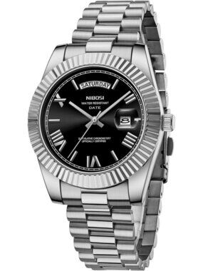 Nibosi Men's Silver Black Analog Quartz Stainless Waterproof Desiger Wrist Watch